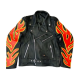 Mens Fire Flames Motorcycle Leather Jacket