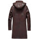 Mens Moda Nellav Dark Brown Shearling Leather Hooded Coat