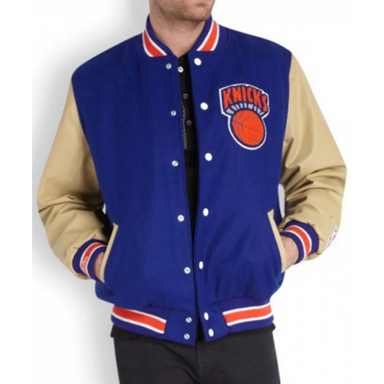 Mens New York Knicks Blue Letterman Jacket