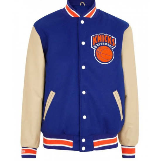 Mens New York Knicks Blue Letterman Jacket