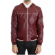 Mens Stitched Bomber Maroon Leather Jacket