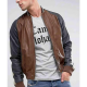 Mens Truly Striped Bomber Faux Leather Jacket