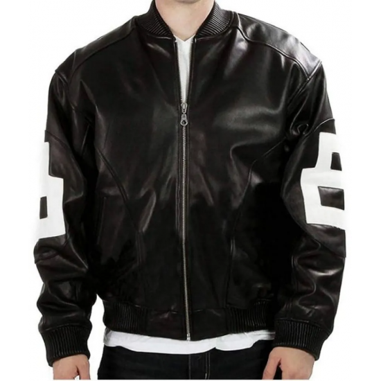 Michael Hoban 8 Ball Bomber Black Leather Jacket