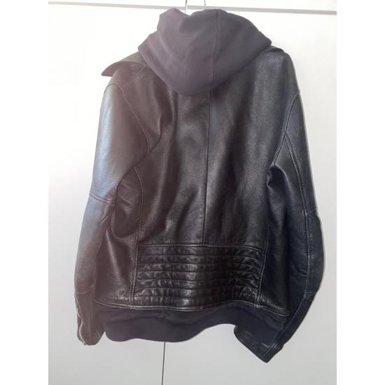 Off White Men's Black Leather Hooded Jacket -