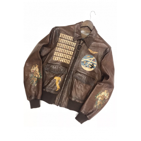 Off White Virgil Abloh Missile Brown Leather Biker Jacket