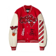 Off White Chicago Bulls Full Snap Wool and Leather Varsity Jacket