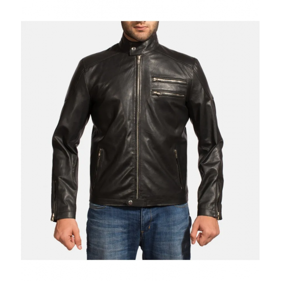 Onyx Black Leather Biker Jacket