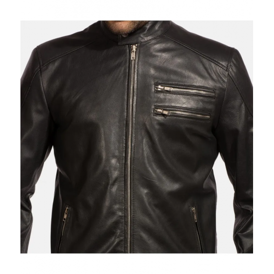 Onyx Black Leather Biker Jacket