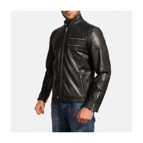 Onyx Black Leather Biker Jacket