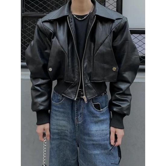 PU Black Leather Jacket Coat Streetwear Zipper