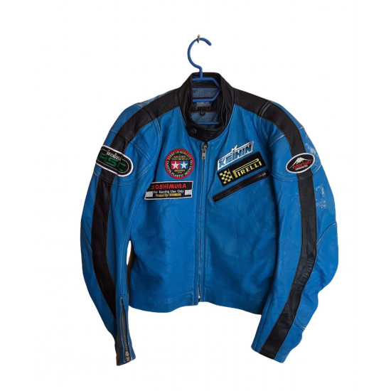 RARE VTG Japanese Blue Leather Racing Jacket