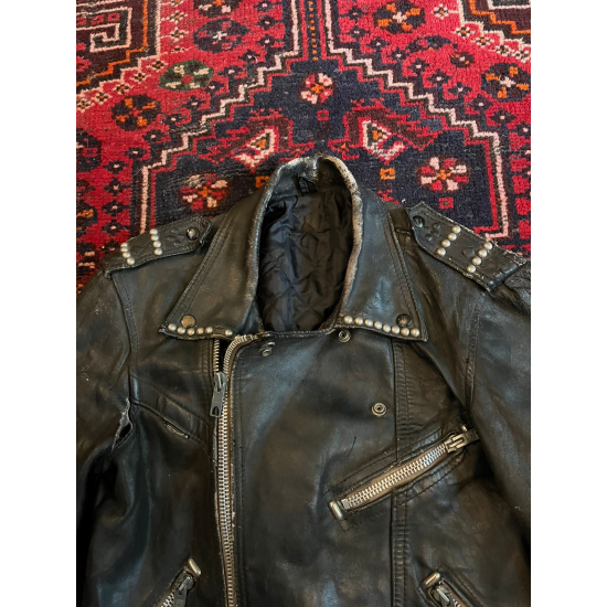 Retro Revival: Vintage 70’s Studded Leather Jacket in Classic Black