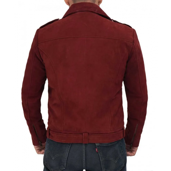 Sean Maroon Suede Biker Jacket Men