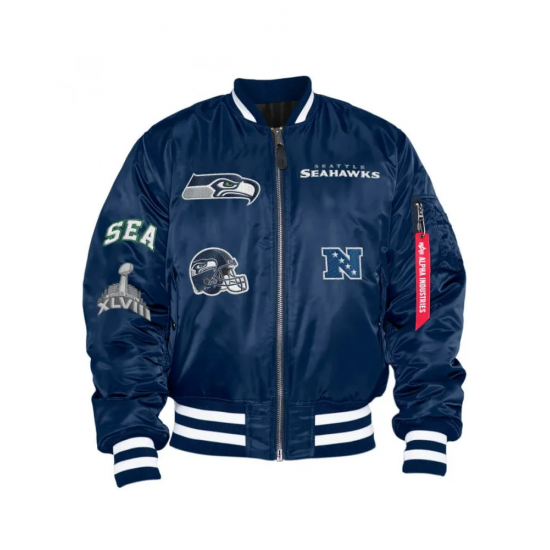 Seattle Seahawks x Alpha Industries Navy Reversible Bomber Jacket