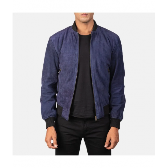 Shane Blue Suede Bomber Jacket