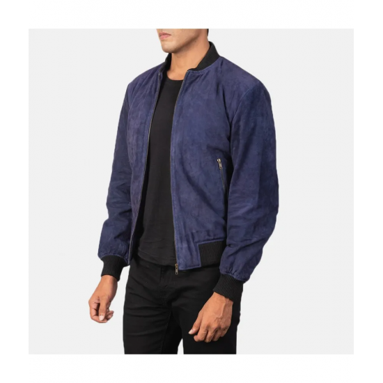 Shane Blue Suede Bomber Jacket