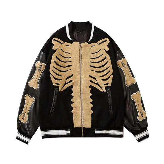 Skeleton Furry Bone Baseball Varsity Jacket