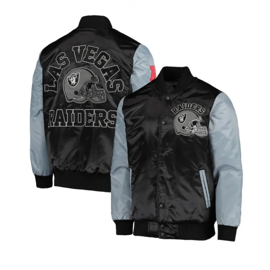 Starter Las Vegas Raiders Black and Grey Satin Jacket