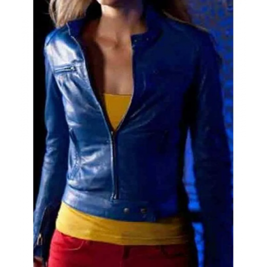 Supergirl Smallville Laura Vandervoort Leather Jacket Blue