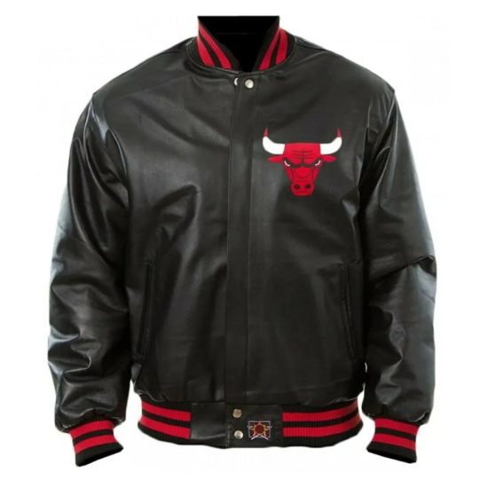 Vintage Chicago Bulls 90 s Basketball Letterman Bomber Black Leather Jacket