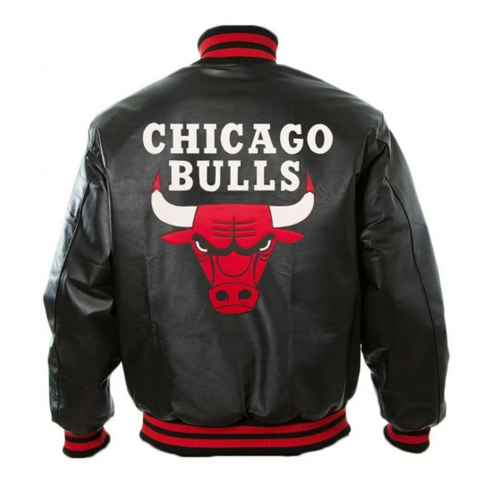 Vintage Chicago Bulls 90 s Basketball Letterman Bomber Black Leather Jacket