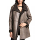 Women Asymmetrical Zip Shearling Leather Coat