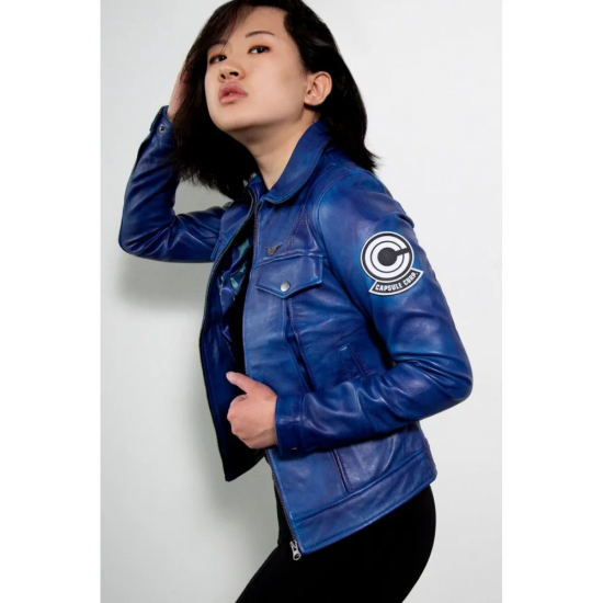 Women Future Trunks Capsule Corp Dragon Ball Purple Blue Leather Jacket