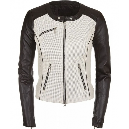 Womens Fashion Designer Leather Jacket Black and White