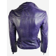 Womens Short Fitted Leather Motorcycle Jacket Purple