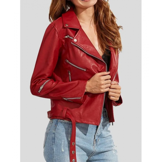 Womens Wear Red Leather Biker Jacket