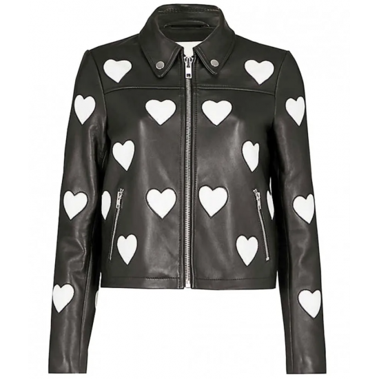 Womens Maje Heart Motorcycle Leather Jacket