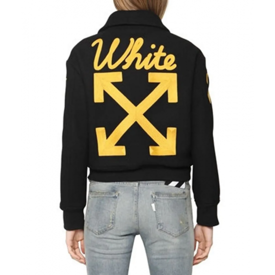 Womens Off White Virgil Abloh Varsity Jacket with Yellow Striped Sleeves