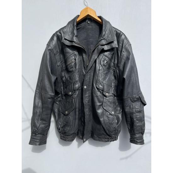 Y2K Archive Trashed Military USA Biker Moto Leather Jacket