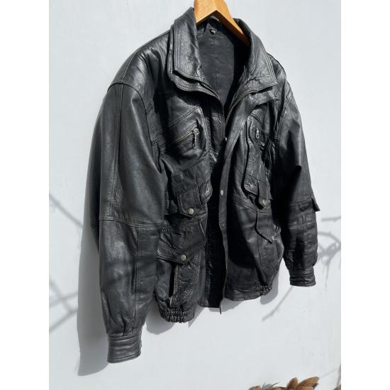 Y2K Archive Trashed Military USA Biker Moto Leather Jacket