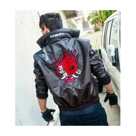 Cyberpunk 2077 Costume Jacket Mens Brown Leather Embroidery Coat