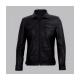 Diran Men Black Classic Leather Jacket with Shirt Collar