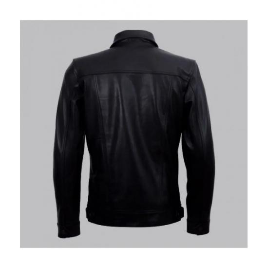 Diran Men Black Classic Leather Jacket with Shirt Collar