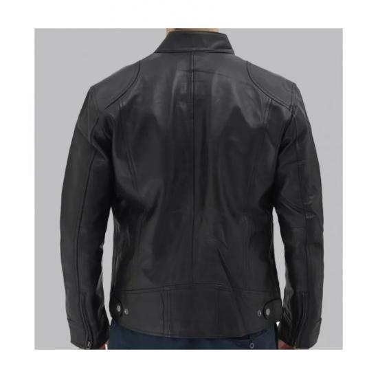 Dodge Black Mens Leather Racer Jacket