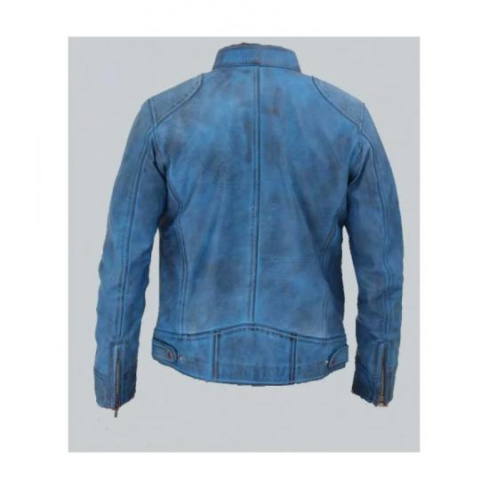 Dodge Cafe Racer Sky Blue Leather Jacket