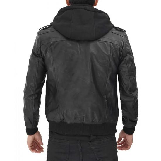 Edinburgh Black Hooded Leather Jacket