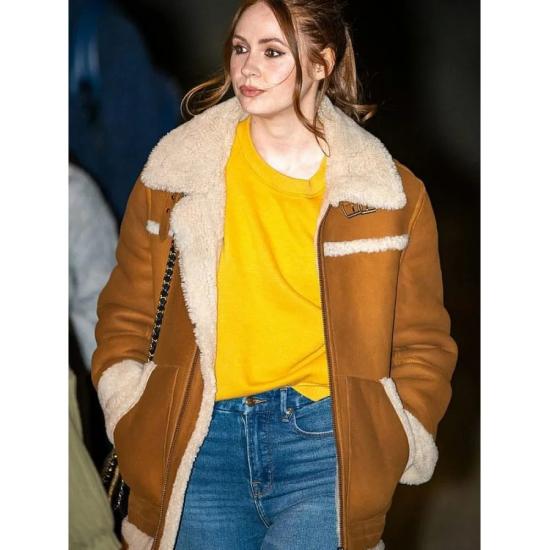 Elegant Karen Gillan Sheepskin Shearling Leather Jacket Coat