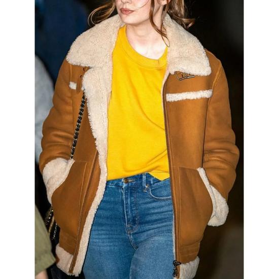 Elegant Karen Gillan Sheepskin Shearling Leather Jacket Coat