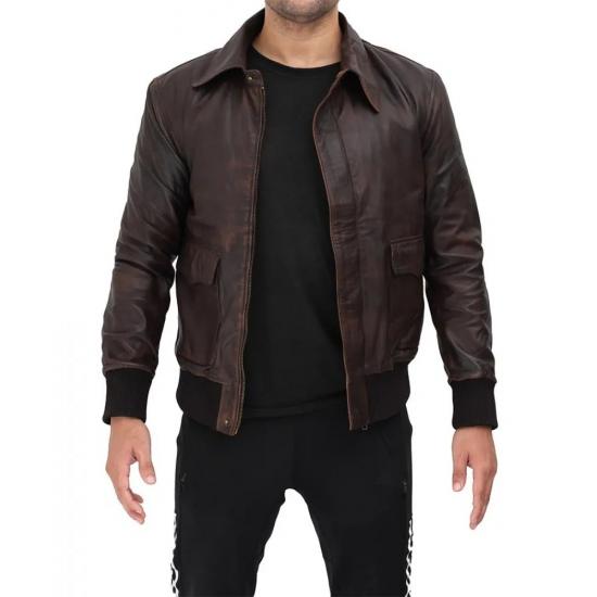 Ernest Mens Dark Brown Bomber Leather Jacket