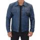 Fernando Mens Distressed Blue Trucker Leather Jacket