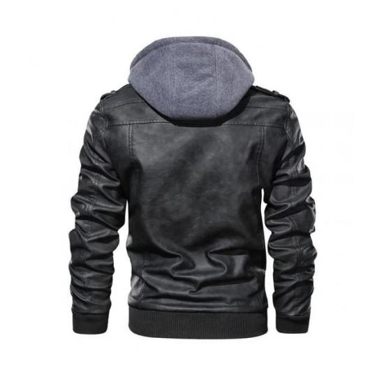 Ferndale Black Leather Jacket with Hood Mens