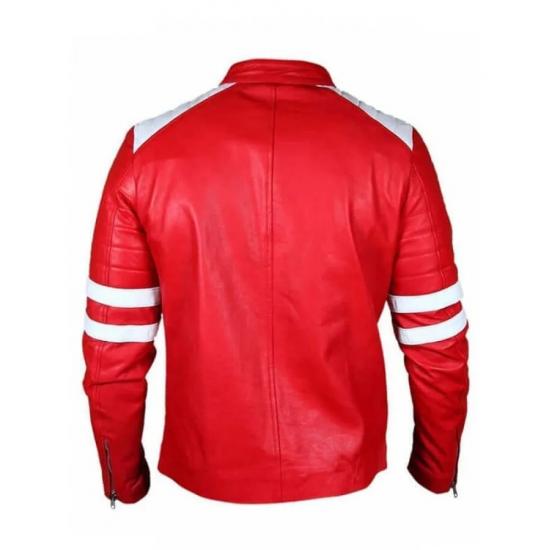 Fight Club Brad Pitt Leather Coat Jacket Red and White Strip