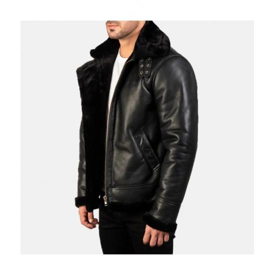 Francis Black Leather Bomber Jacket