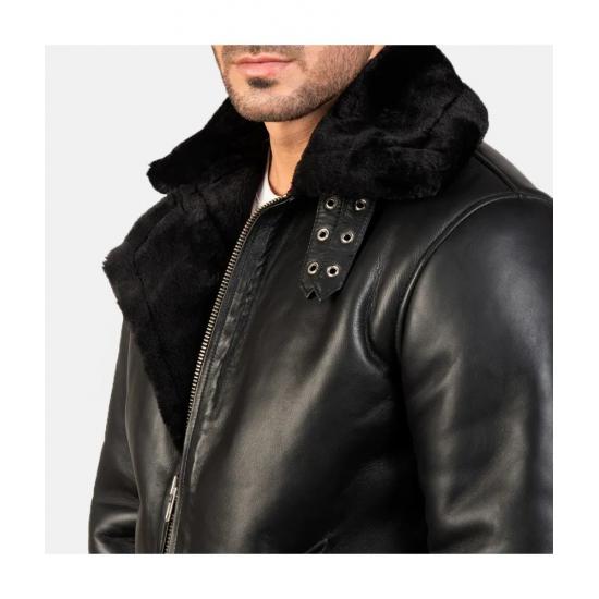 Francis Black Leather Bomber Jacket