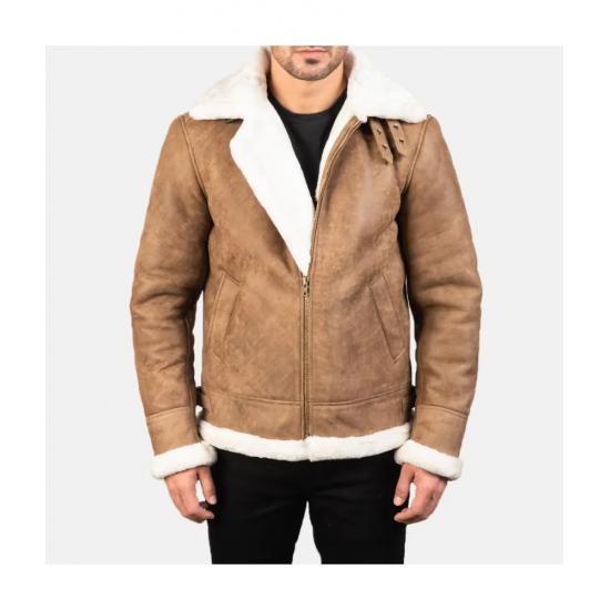 Francis Distressed Brown Leather Bomber Jacket