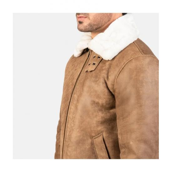 Francis Distressed Brown Leather Bomber Jacket